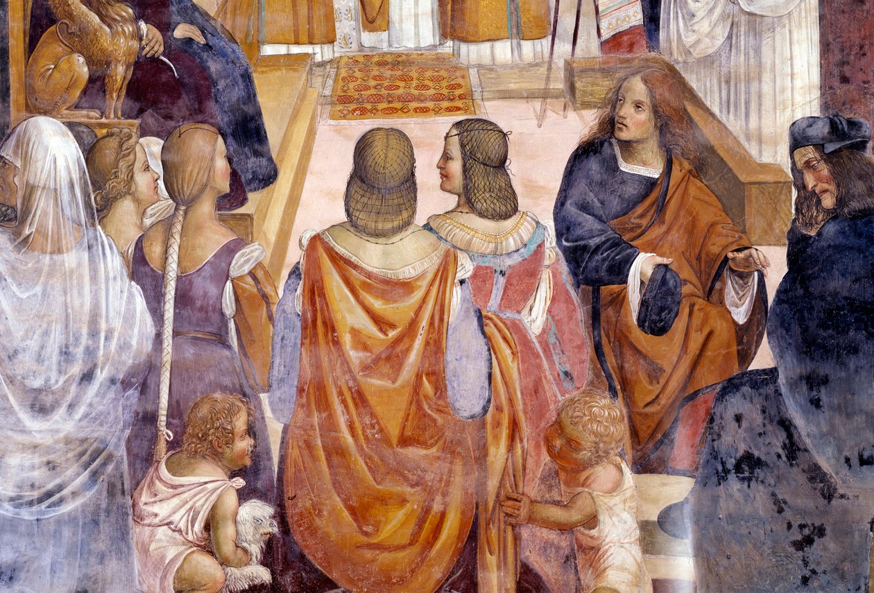 Benedito excomungou duas freiras e as absolve após sua morte Detalhe afresco do claustro por Antonio Bazzi dit il Sodoma (1477 - 1549) relatando a vida de São Bento de Nursie (480 - 567) fundador da Ordem de Beneditina 1503 - 1508 Abadia de Mo de Giovanni Antonio Bazzi Sodoma