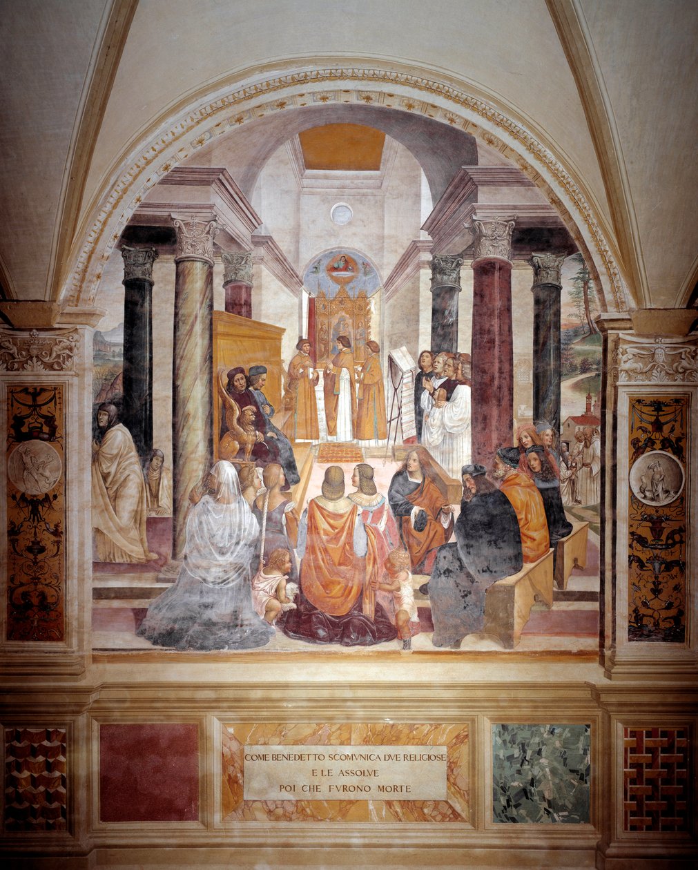 Bento excomungou duas monjas e as absolve após sua morte afresco do claustro produzido por Antonio Bazzi dit il Sodoma (1477 - 1549) relatando a vida de São Bento de Nursia (480 - 567) fundador da Ordem de Beneditina 1503 - 1508 Ab de Giovanni Antonio Bazzi Sodoma