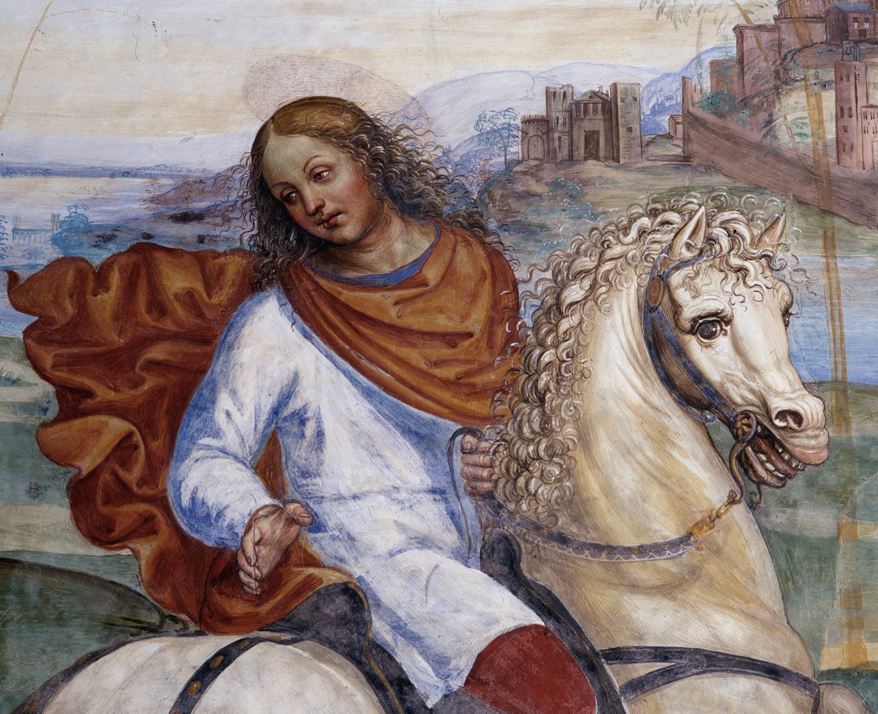 Bento deixou a casa de seu pai e foi a Roma para estudar Detalhe - afresco do cloitro realizado por Antonio Bazzi dit il Sodoma (1477-1549) relatando a vida de São Bento de Nursia (480 - 567) fundador da Ordem de Bento 1503 - 1508 Abadia de Giovanni Antonio Bazzi Sodoma