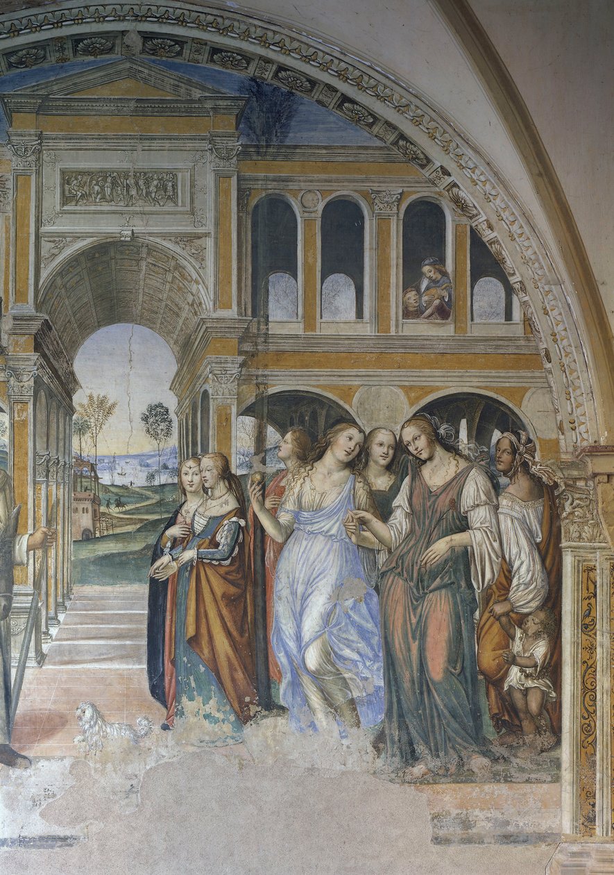 Florêncio envia as prostitutas para o mosteiro, cena da Vida de São Bento de Giovanni Antonio Bazzi Sodoma