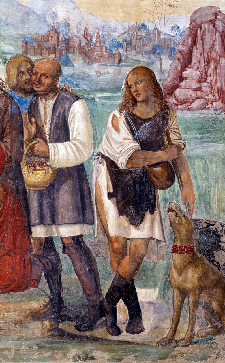 Como Bento ensina a santa doutrina aos camponeses que o visitam Afresco detalhado do claustro realizado por Antonio Bazzi dit il Sodoma (1477 - 1549) relatando a vida de São Bento de Nursie (480 - 567) fundador da Ordem de Bento 1503 - de Giovanni Antonio Bazzi Sodoma