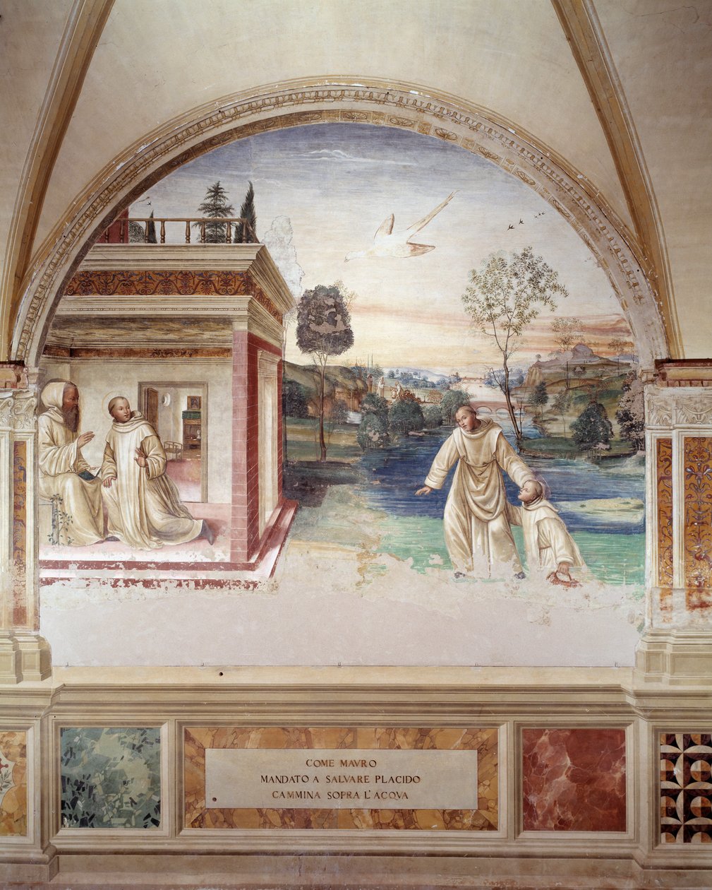 Afresco do claustro feito por Antonio Bazzi dit il Sodoma (1477 - 1549) contando a vida de São Bento de Nursie (480 - 567) fundador da Ordem dos Beneditinos de Giovanni Antonio Bazzi Sodoma