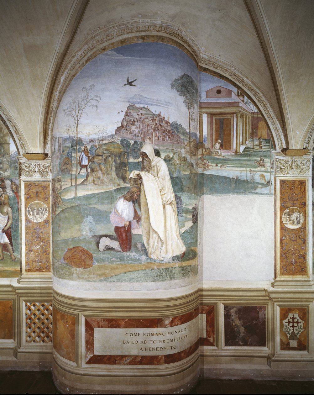 O monge Romano dá a Benedito o hábito de eremita de Giovanni Antonio Bazzi Sodoma