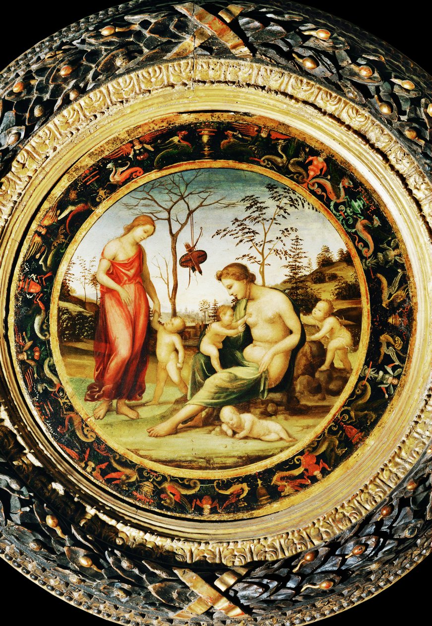Vénus terrestre com Eros e Vénus celeste com Anteros e dois cupidos ... de Giovanni Antonio Bazzi Sodoma