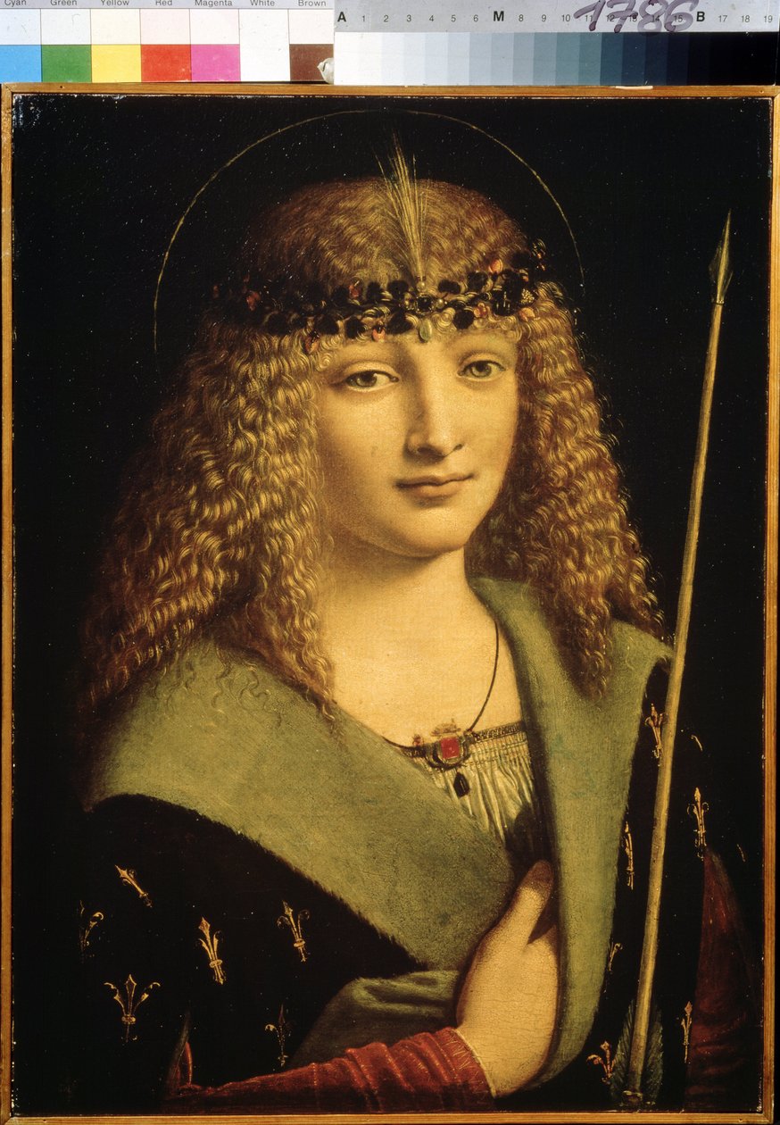 ""Retrato de um jovem como São Sebastião segurando uma flecha"" (Retrato de um jovem como São Sebastião) Pintura de Giovanni Antonio Boltraffio (Beltraffio) (1467-1516) por volta de 1500 Museu Pushkin, Moscou de Giovanni Antonio Boltraffio