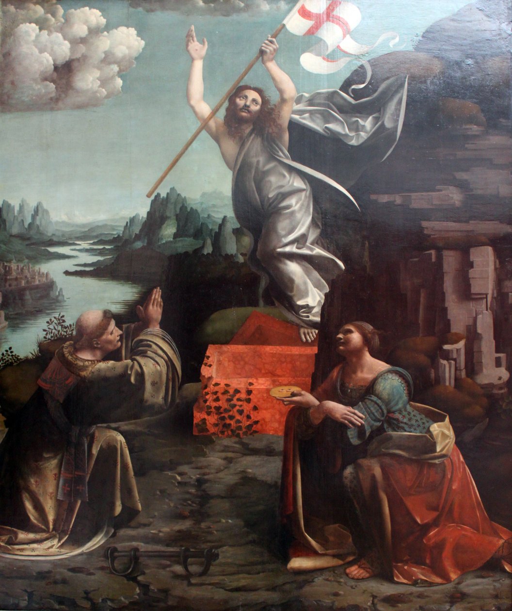 A ressurreição de Cristo com São Leonard de Noblac e Lucia de Giovanni Antonio Boltraffio