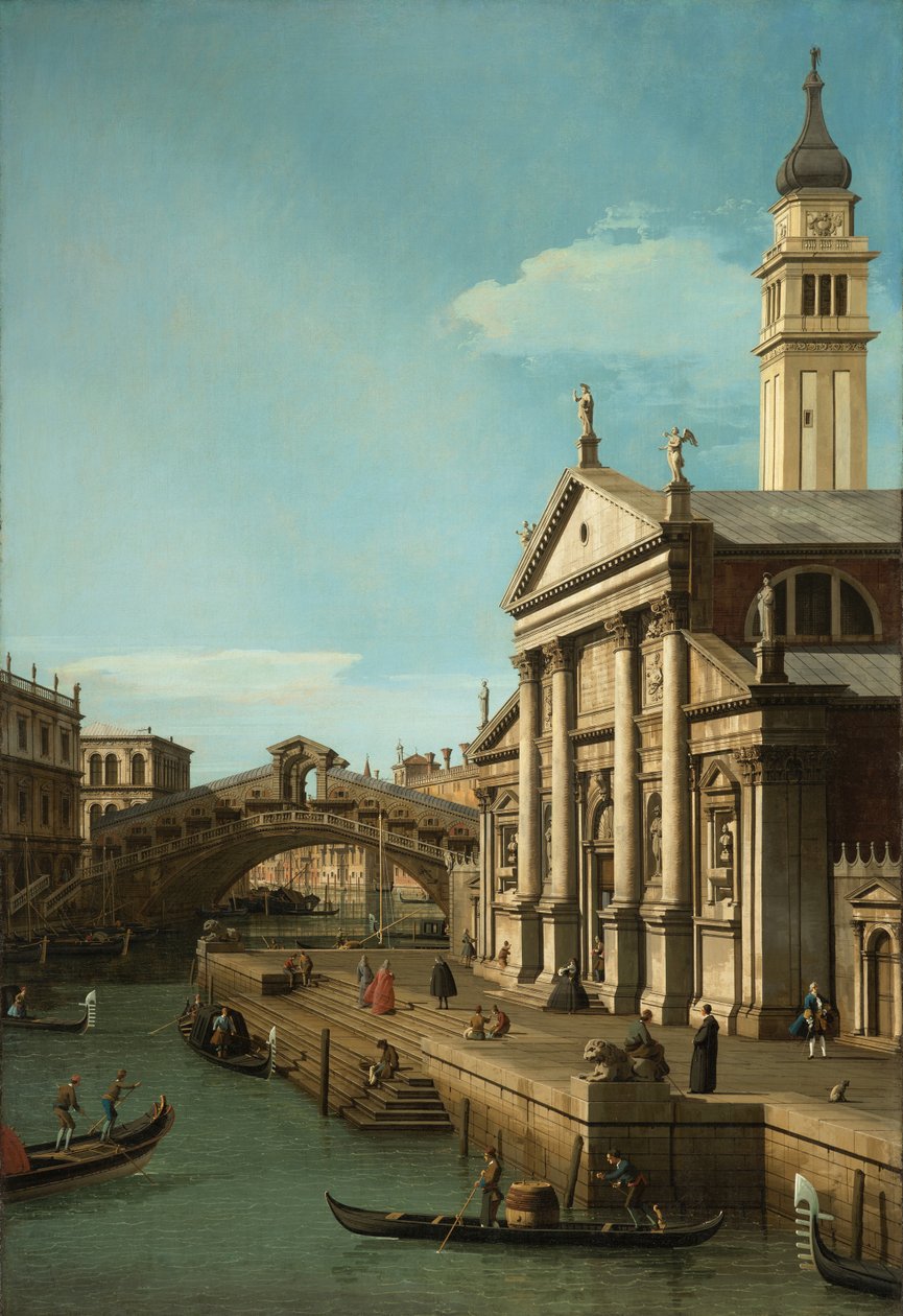 Capriccio: A Ponte Rialto e a Igreja de S. Giorgio Maggiore, c.1750 de Giovanni Antonio Canal