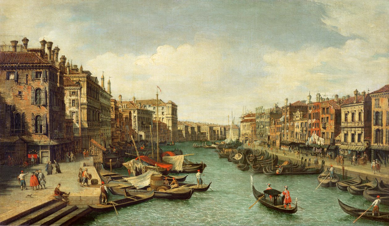 O Grande Canal, perto da Ponte Rialto, Veneza, c.1730 de Giovanni Antonio Canal