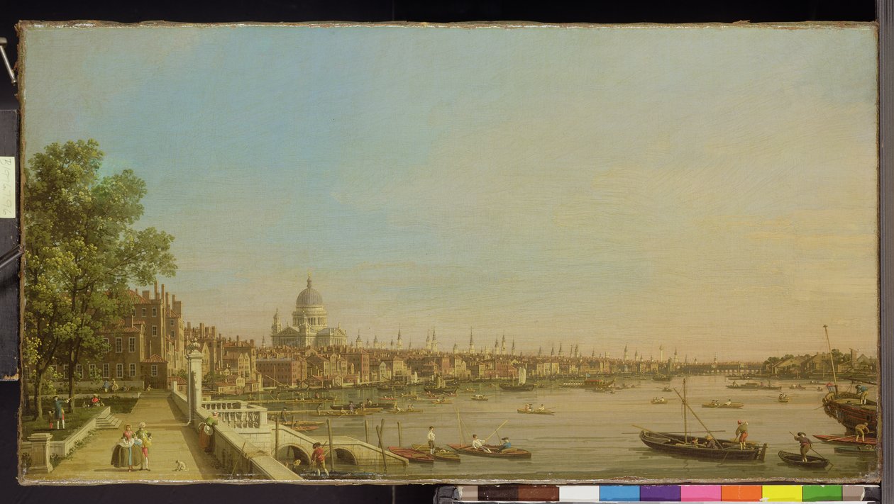 O Tâmisa do Terraço da Casa Somerset Olhando para St. Paul&39;s, c.1750 de Giovanni Antonio Canal