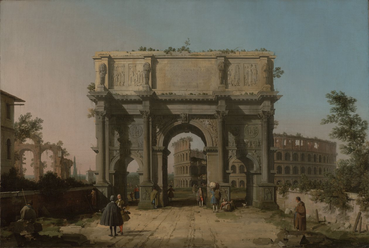 Vista do Arco de Constantino com o Coliseu, 1742-5 de Giovanni Antonio Canal