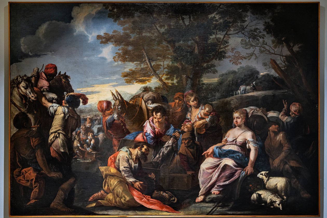 Laban procura os ídolos escondidos por Raquel, no início do século XVIII (óleo sobre tela) de Giovanni Antonio De (1671–1751) Pieri