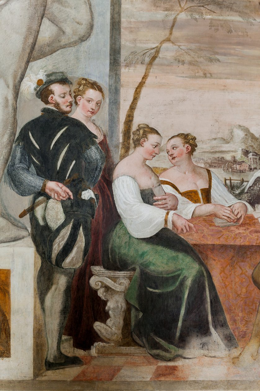 Jogo de Cartas, Salão Principal, c.1570 (fresco) de Giovanni Antonio Fasolo