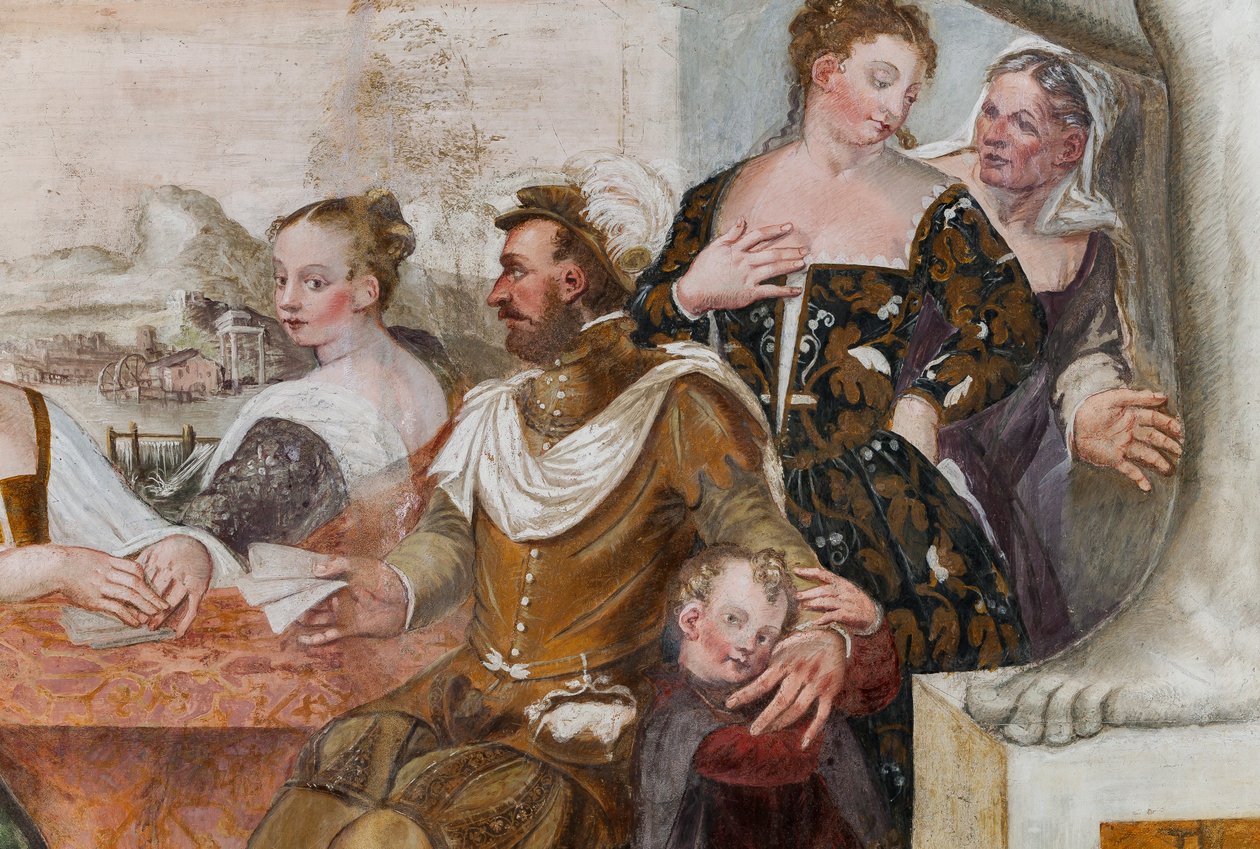 Jogo de cartas, salão principal, c.1570 (fresco) de Giovanni Antonio Fasolo