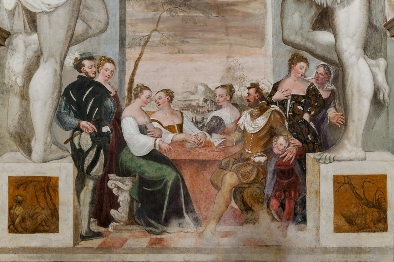 Jogo de cartas, salão principal, c.1570 (fresco) de Giovanni Antonio Fasolo