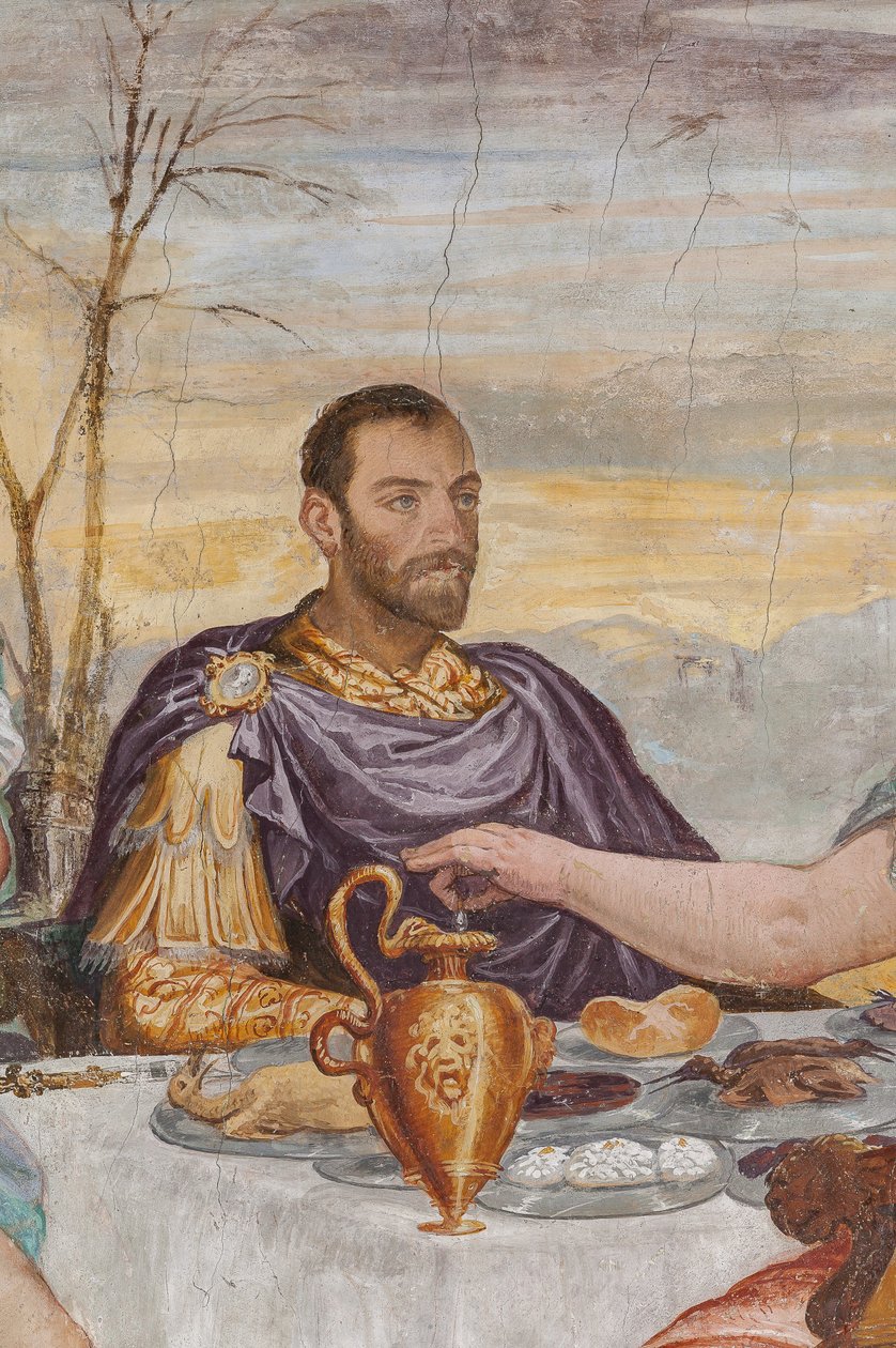 Detalhe de O Banquete de Cleópatra, Sala da lareira, c.1560-65 (fresco) de Giovanni Antonio Fasolo