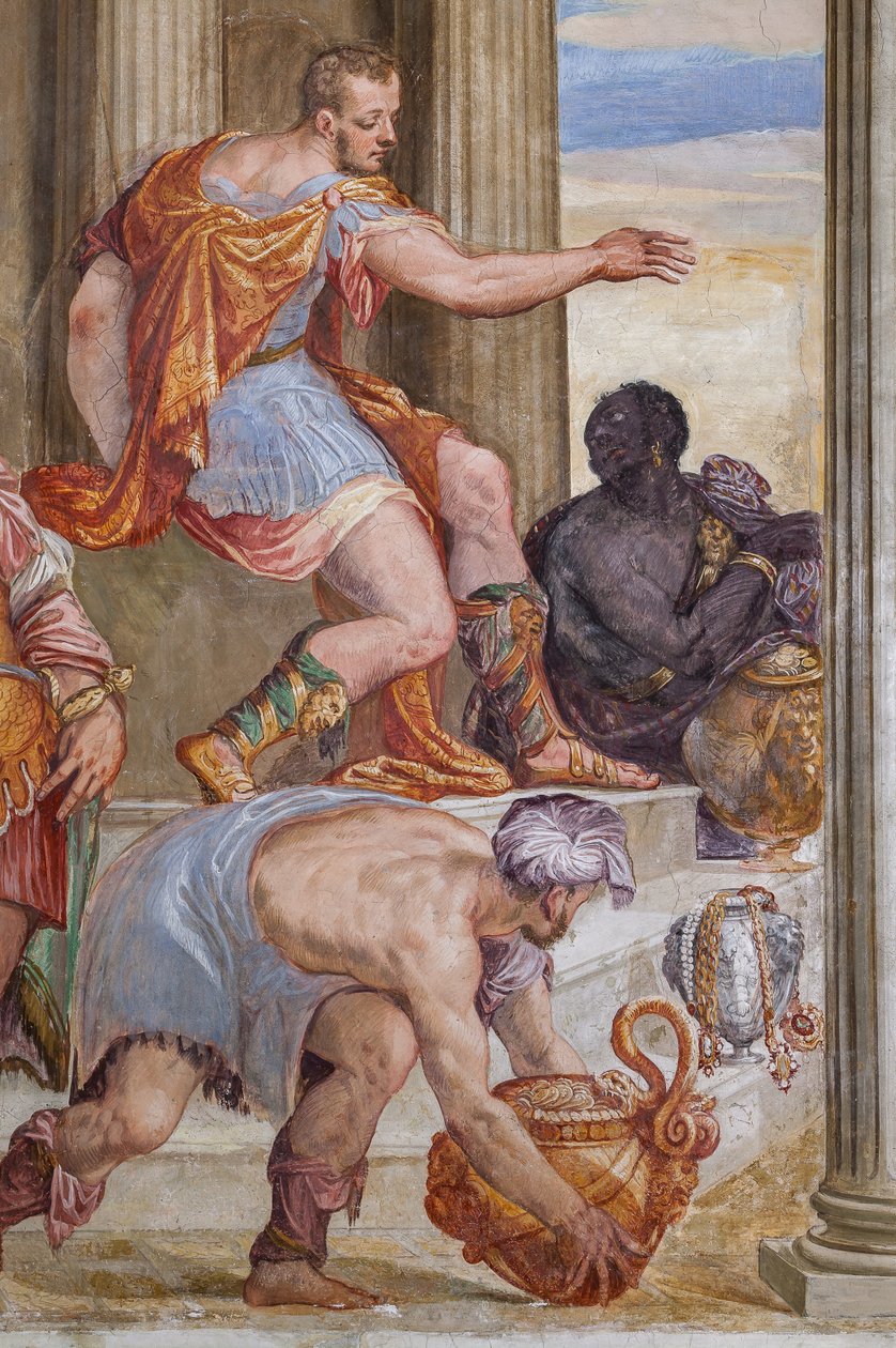 Detalhe de O Banquete de Cleópatra, Sala da lareira, c.1560-65 (fresco) de Giovanni Antonio Fasolo