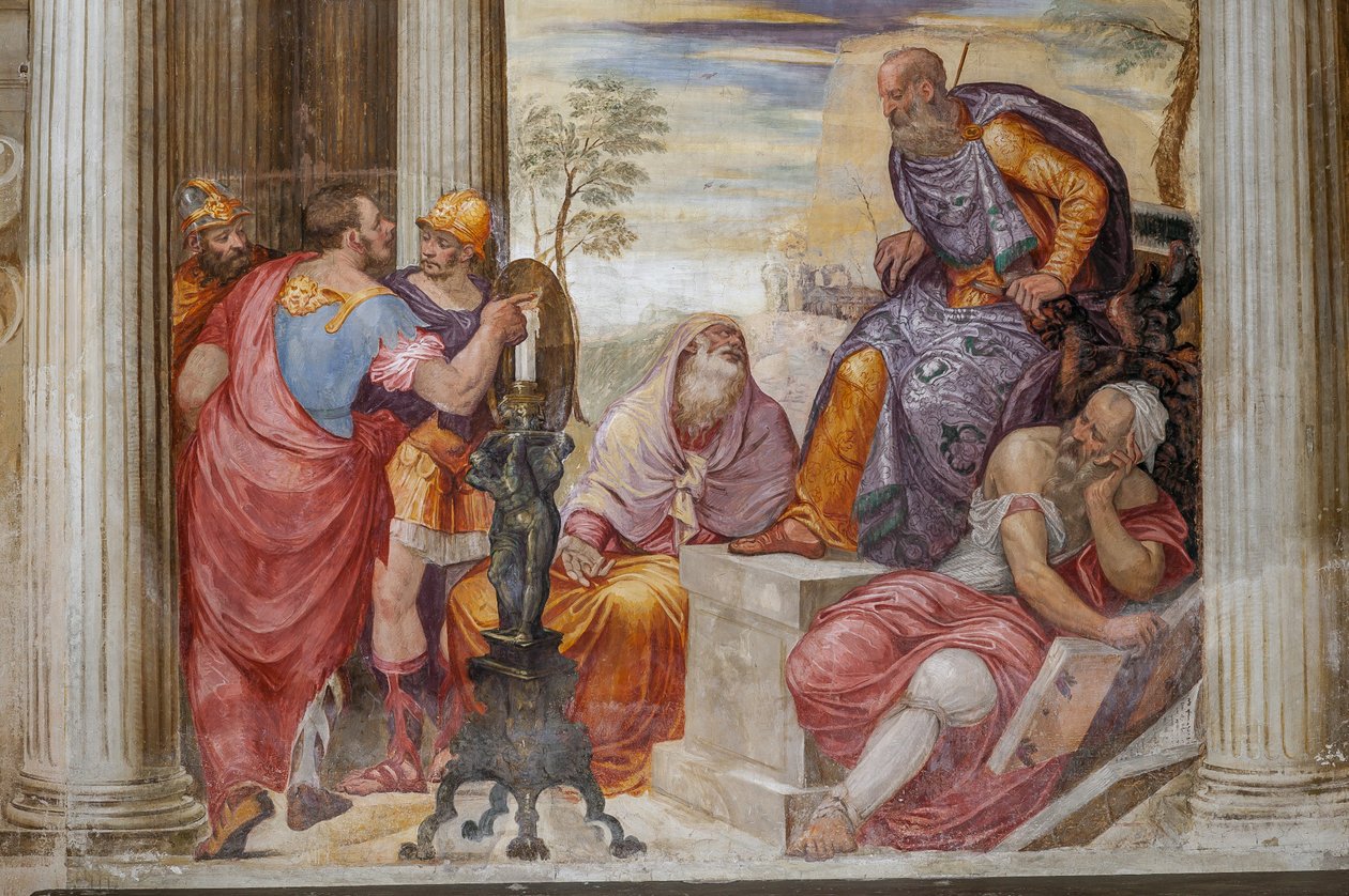 Detalhe de A Clemência de Scipio, Sala da lareira, c.1560-65 (fresco) de Giovanni Antonio Fasolo