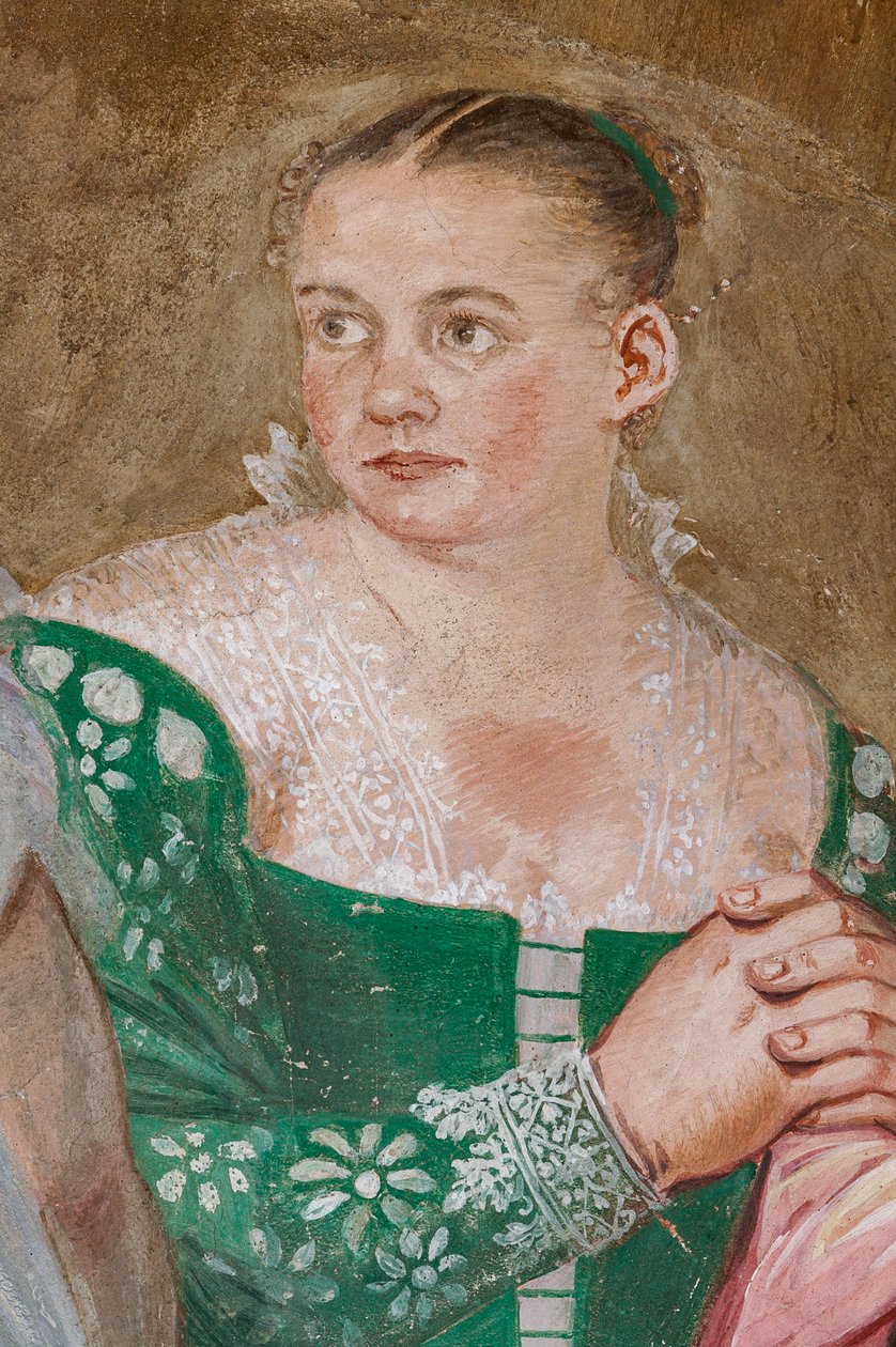 Figura feminina, detalhe de The Clemency of Scipio, Sala da lareira, c.1560-65 (fresco) de Giovanni Antonio Fasolo