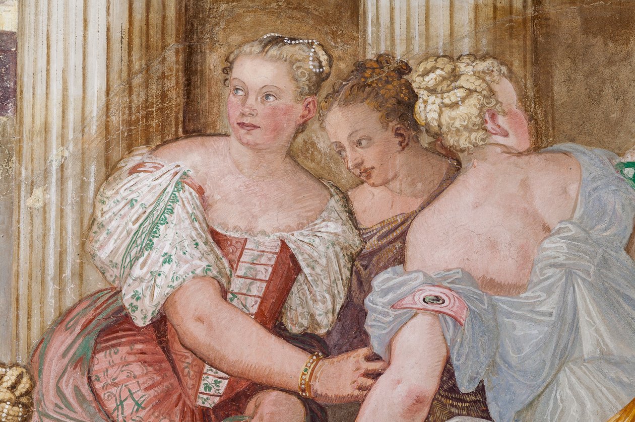 Figura feminina, detalhe da Clemência de Cipião, Sala da lareira, c.1560-65 (fresco) de Giovanni Antonio Fasolo