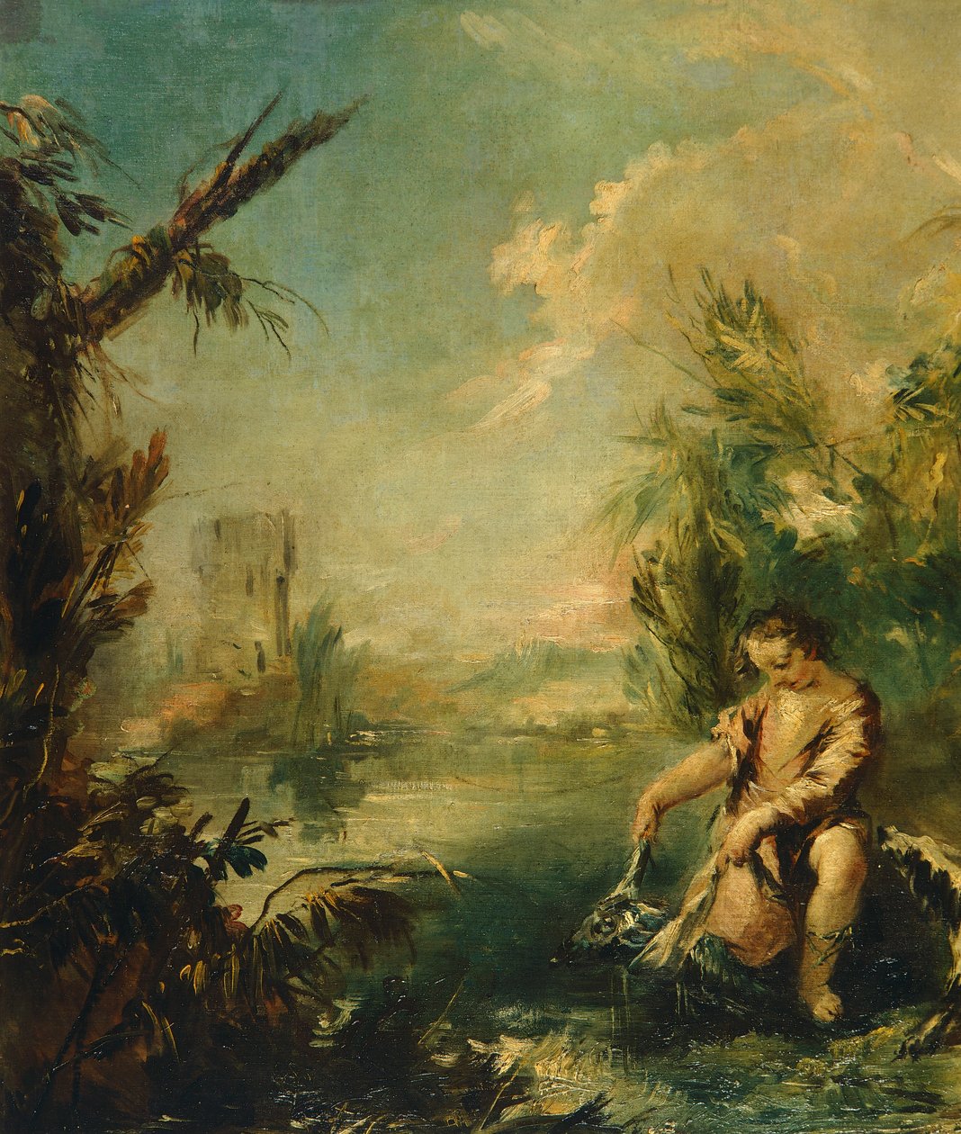 Detalhe de Tobias e Peixes de Giovanni Antonio Guardi