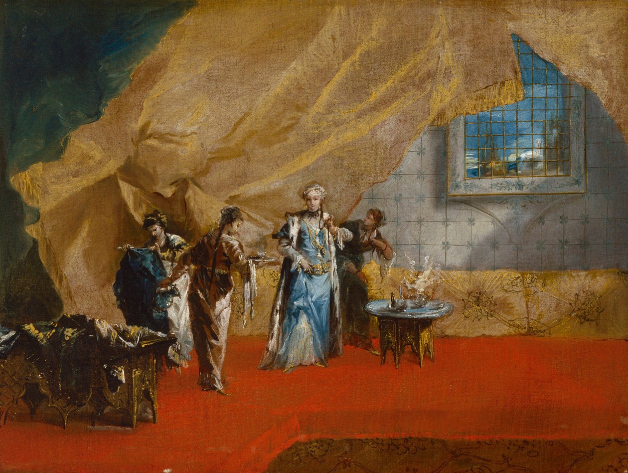 Interior: Uma sultana a tomar café no harém de Giovanni Antonio Guardi