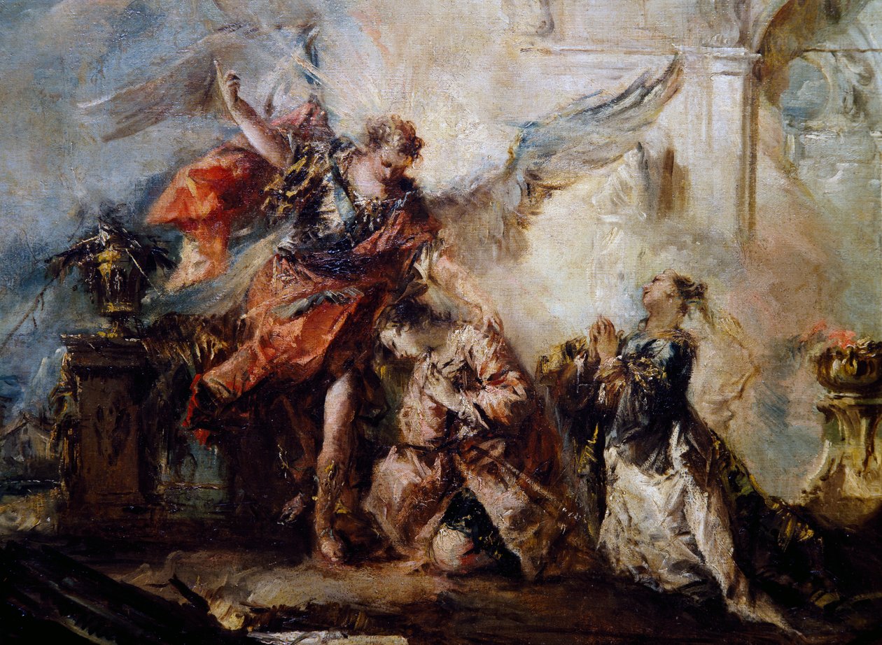 O Anjo abençoa Tobias, detalhe de The Marriage of Tobias, parte direita de Giovanni Antonio Guardi