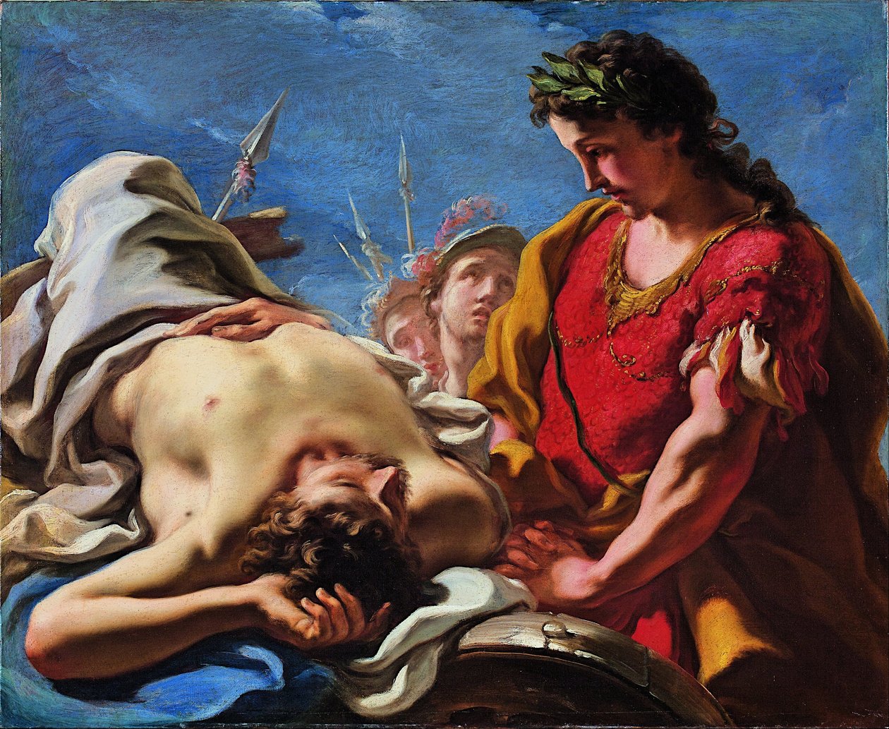 Alexandre junto ao cadáver do morto Dario de Giovanni Antonio Pellegrini