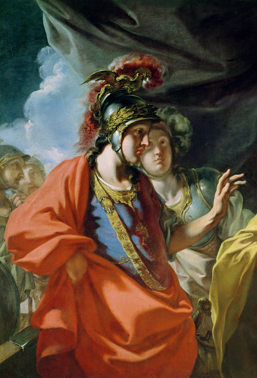 A Clemência de Alexandre, o Grande (356-323 aC), em frente à Família de Dario III (d.330 aC) (detalhe de 155522) de Giovanni Antonio Pellegrini