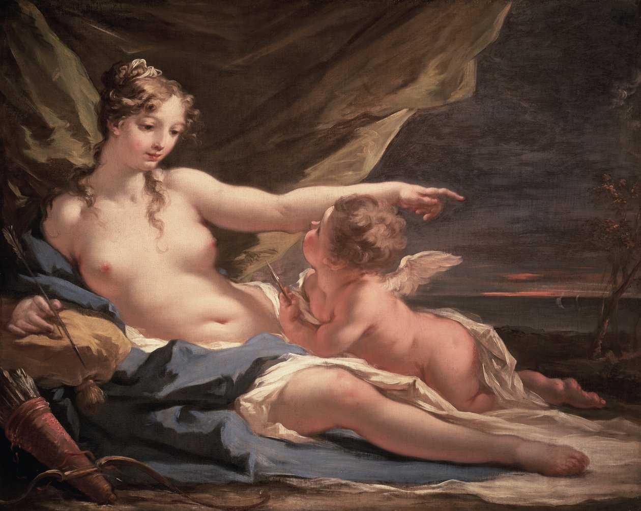 Vénus e Cupido (óleo sobre tela) de Giovanni Antonio Pellegrini