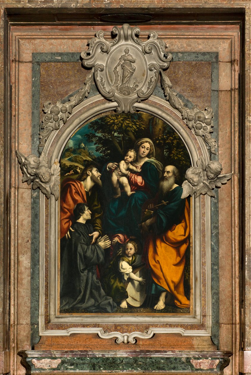 Altar de Santa Catarina, Nossa Senhora e Criança entre os Santos Filipe e Tiago e o doador Giacomo Schizzi, Il Pordenone 1522 de Giovanni Antonio Pordenone