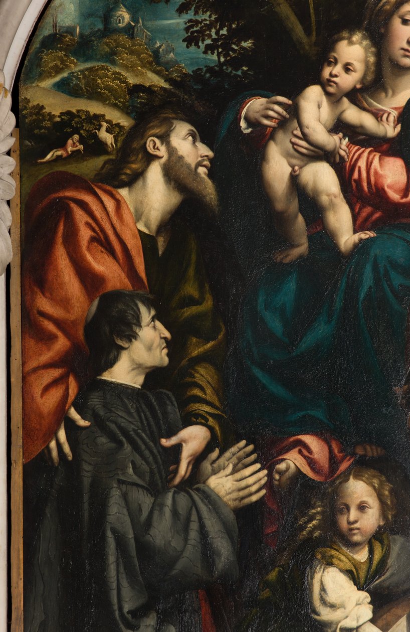 Altar de Santa Catarina, Nossa Senhora e Criança entre os Santos Filipe e Tiago e o doador Giacomo Schizzi, Il Pordenone 1522, Detalhe de Giovanni Antonio Pordenone