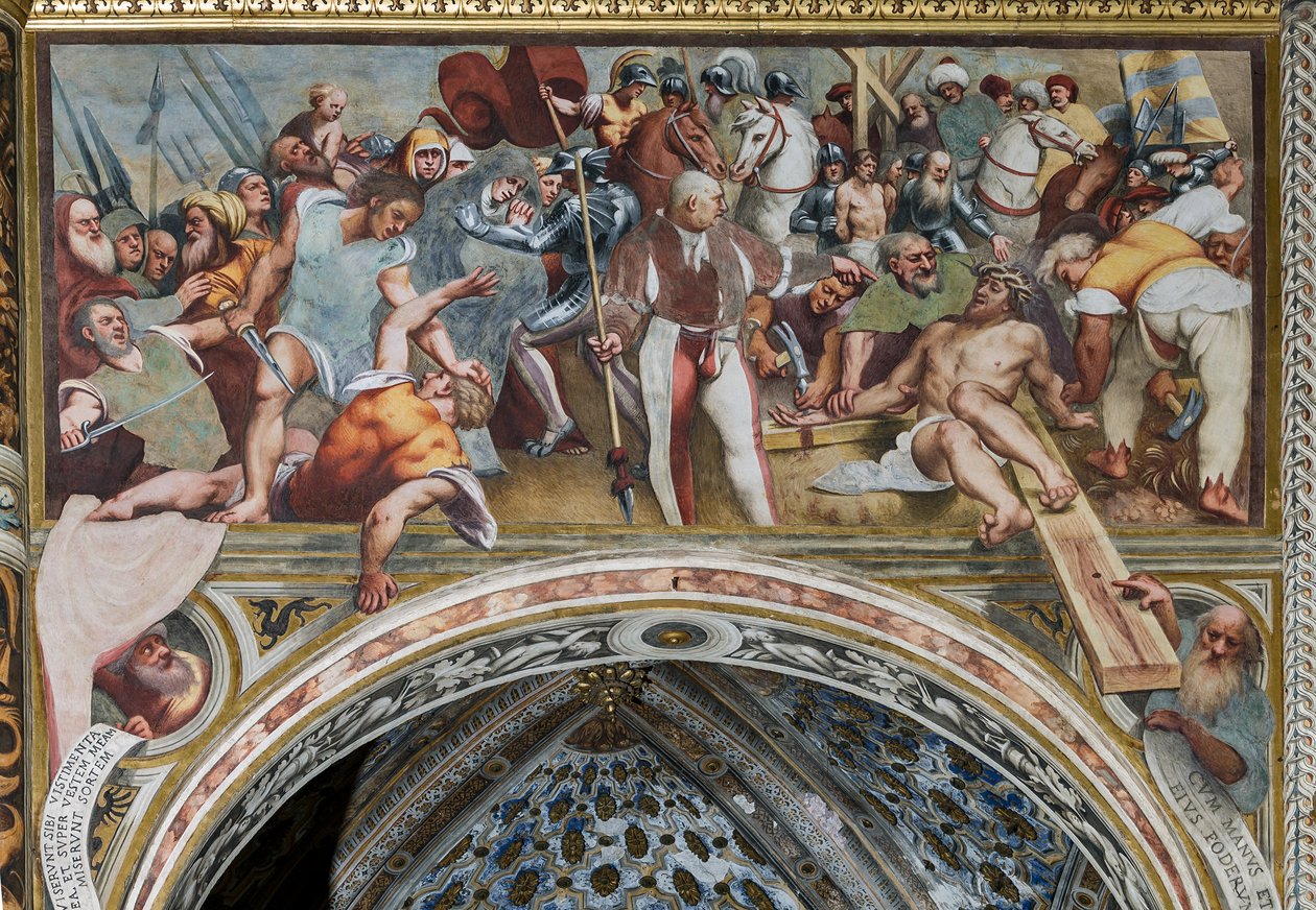 Jesus a ser pregado na cruz de Giovanni Antonio Pordenone