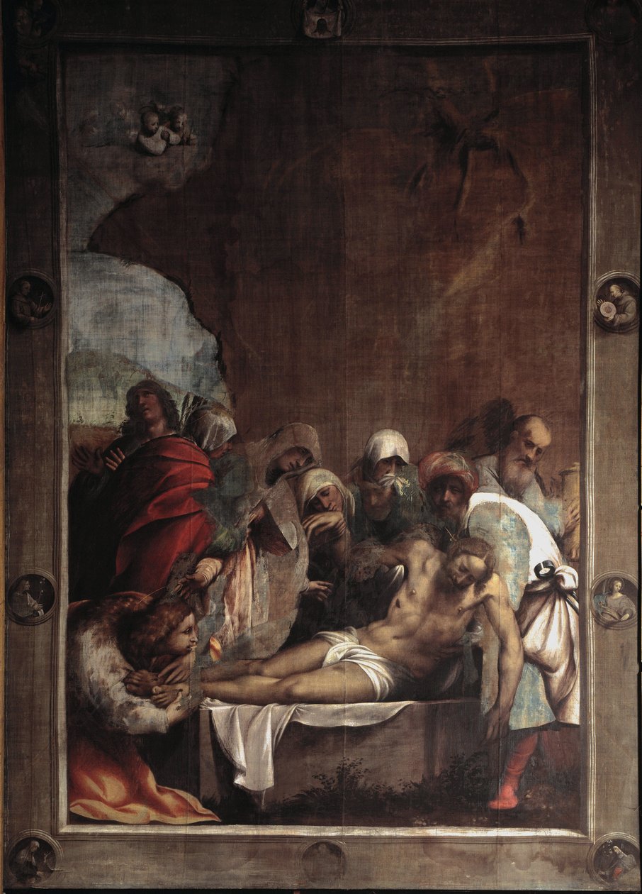 A deposição de Cristo (deposição de cristo) Pintura de Giovanni Antonio de Sacchis chamado Pordenone (1484-1539) 1529-1530 Dom 391x291 cm Cortemaggiore (Piacenza), Igreja da Annunziata Itália de Giovanni Antonio Pordenone