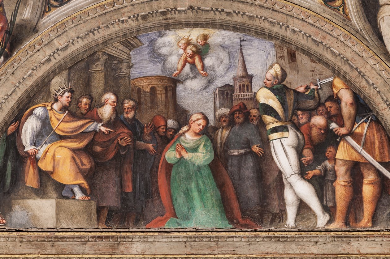 Lunette retratando a decapitação de Santa Catarina de Giovanni Antonio Pordenone
