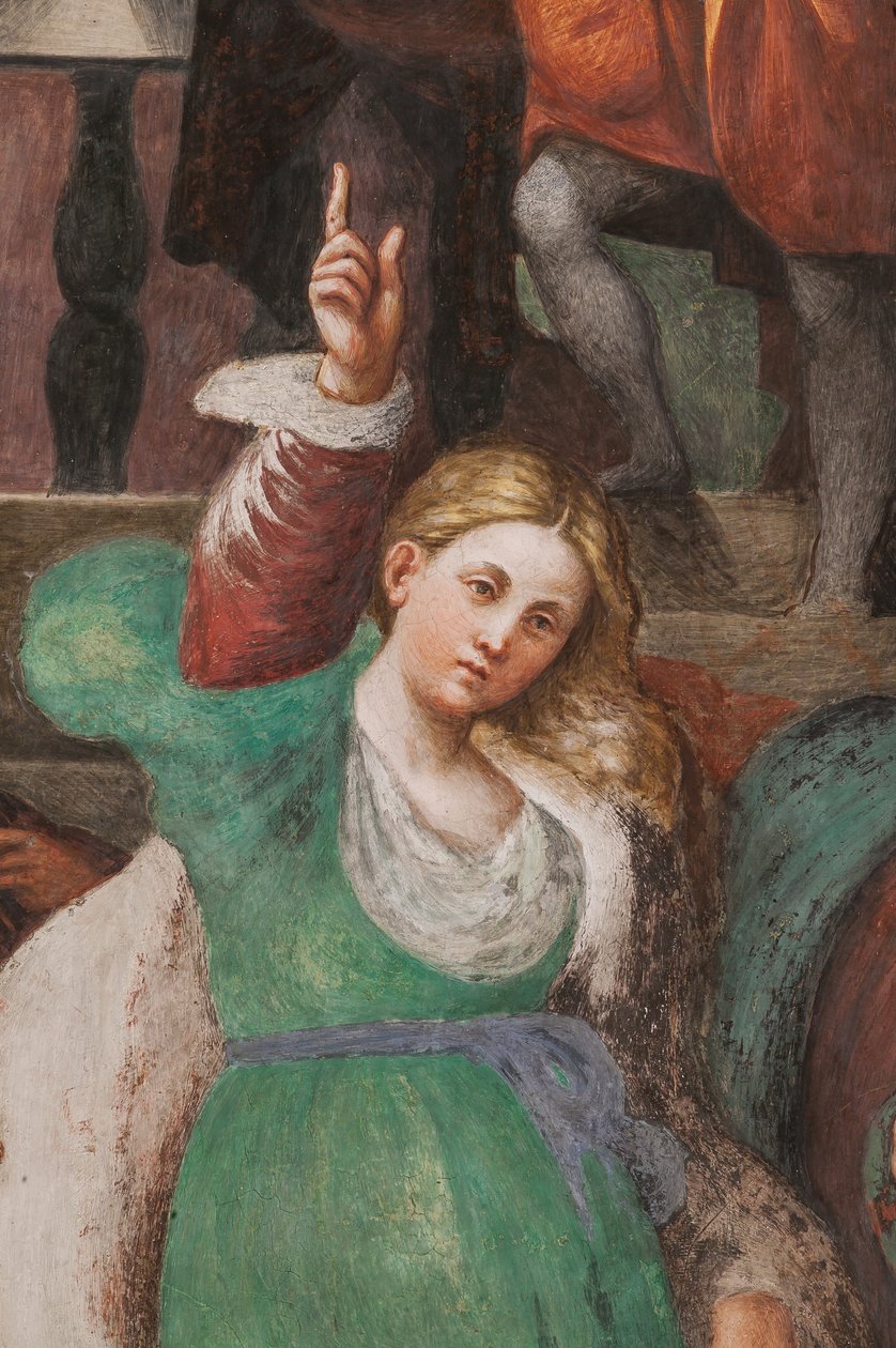 Disputa de Santa Catarina com os Filósofos, 1530-32 (fresco) (detalhe de 3601450) de Giovanni Antonio Pordenone