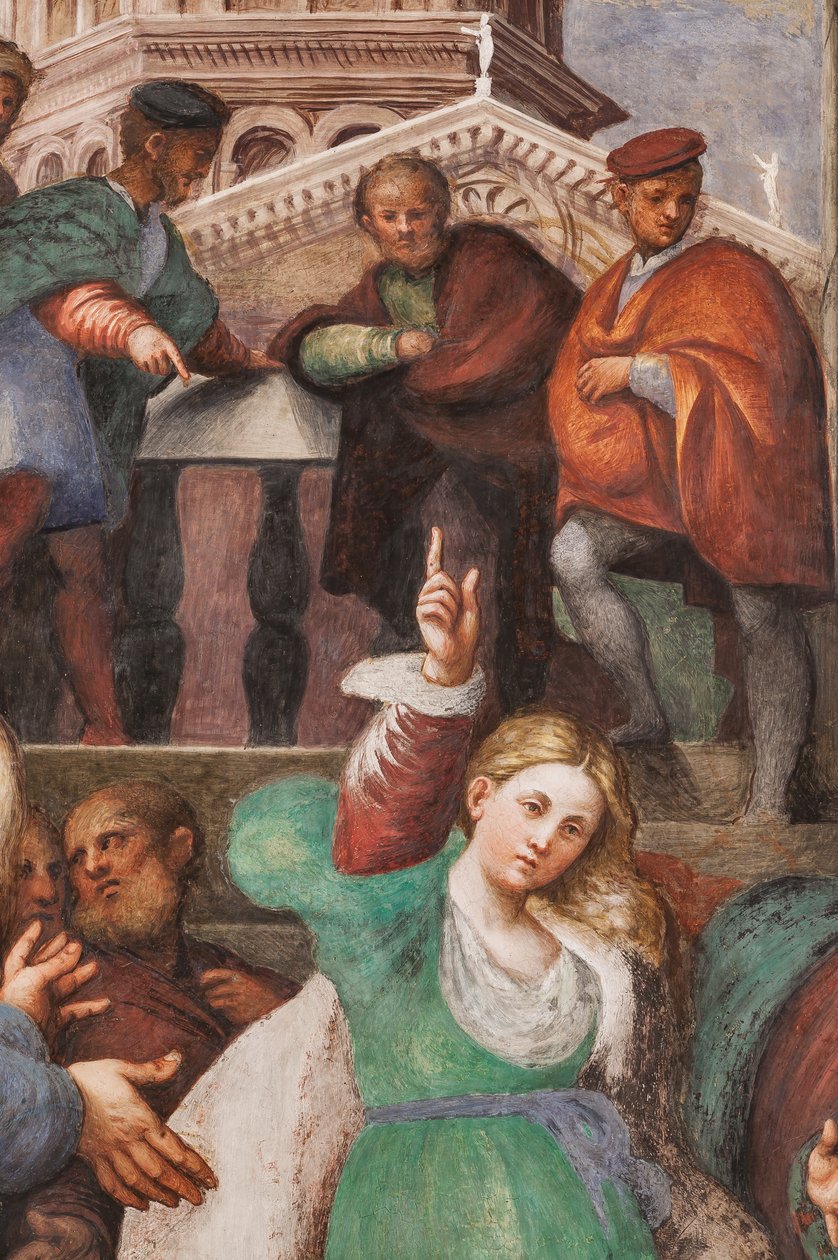 Disputa de Santa Catarina com os Filósofos, 1530-32 (fresco) (detalhe de 3601450) de Giovanni Antonio Pordenone