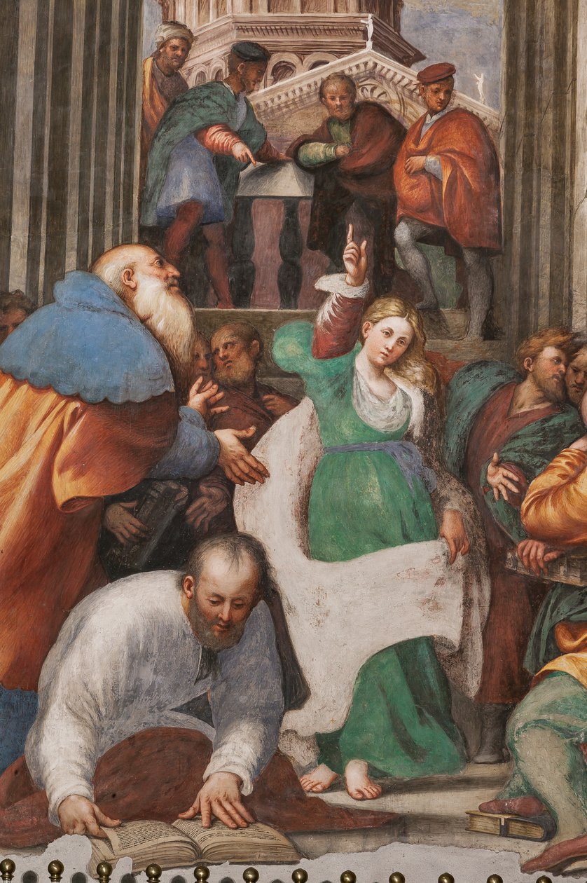 Disputa de Santa Catarina com os Filósofos,1530-32 (fresco) (detalhe de 3601450) de Giovanni Antonio Pordenone