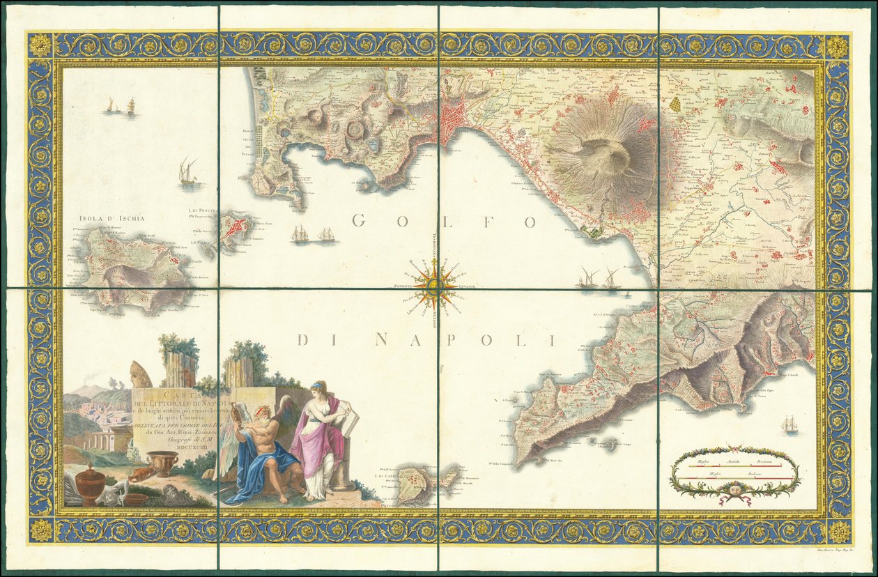 Mapa do Golfo de Nápoles de 1794 de Giovanni Antonio Rizzi Zannoni