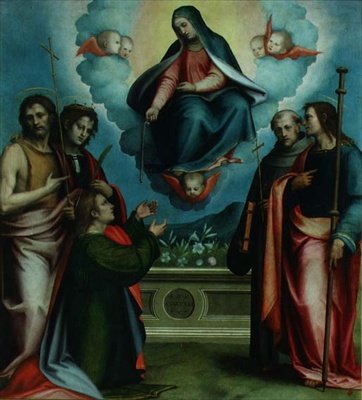 A Virgem do Cinturão Sagrado com a SS. Tomás, João Batista, Luís, João Gualberto e José (óleo sobre tela) de Giovanni Antonio Sogliani