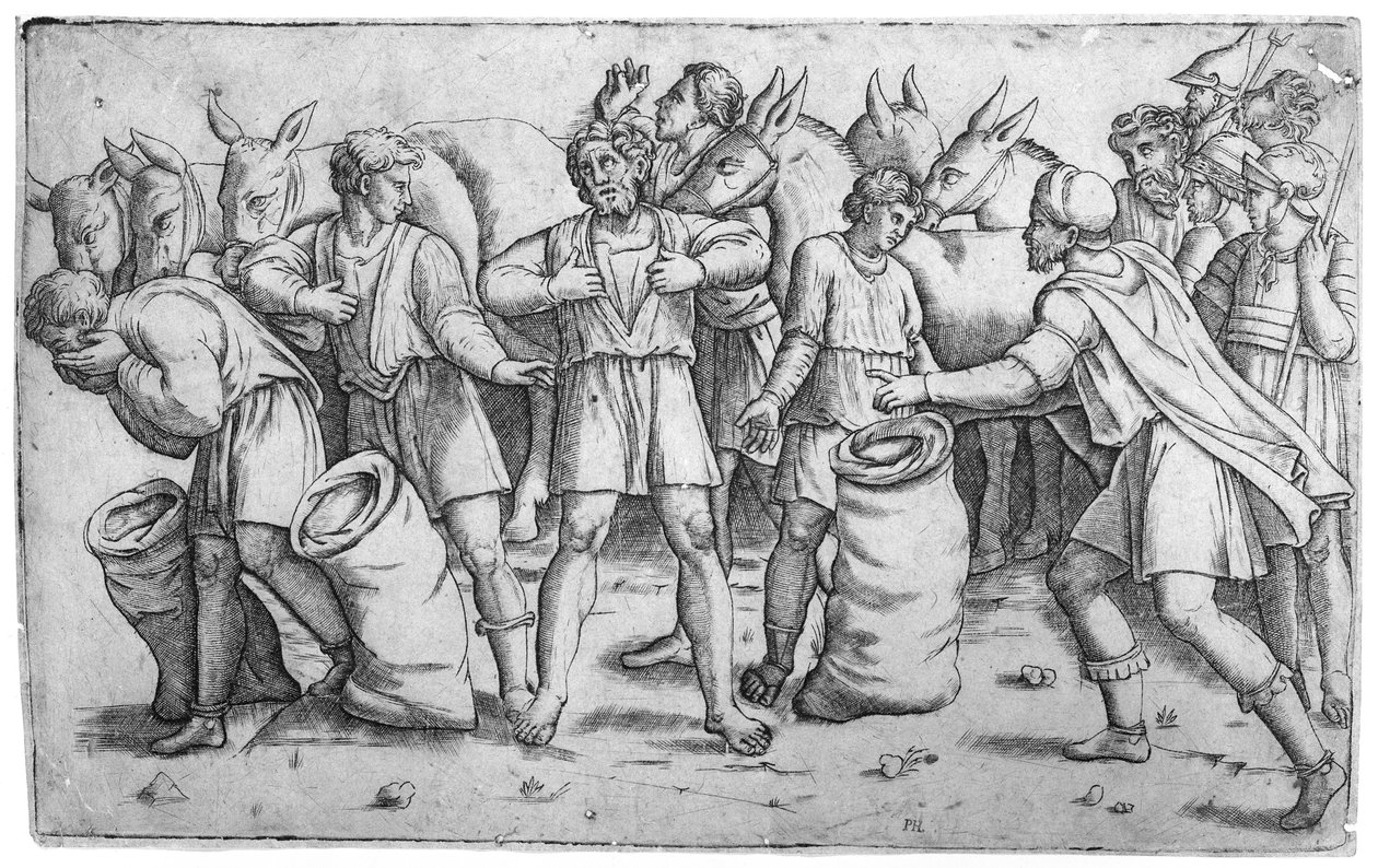 A taça de José encontrada no saco de Benjamim da história bíblica de José Gênesis 44..., ca. 1520-25. de Giovanni Antonio da Brescia