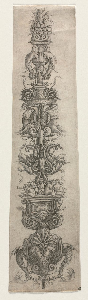 Arabesco vertical com máscaras, cupidos e nereidas de Giovanni Antonio da Brescia