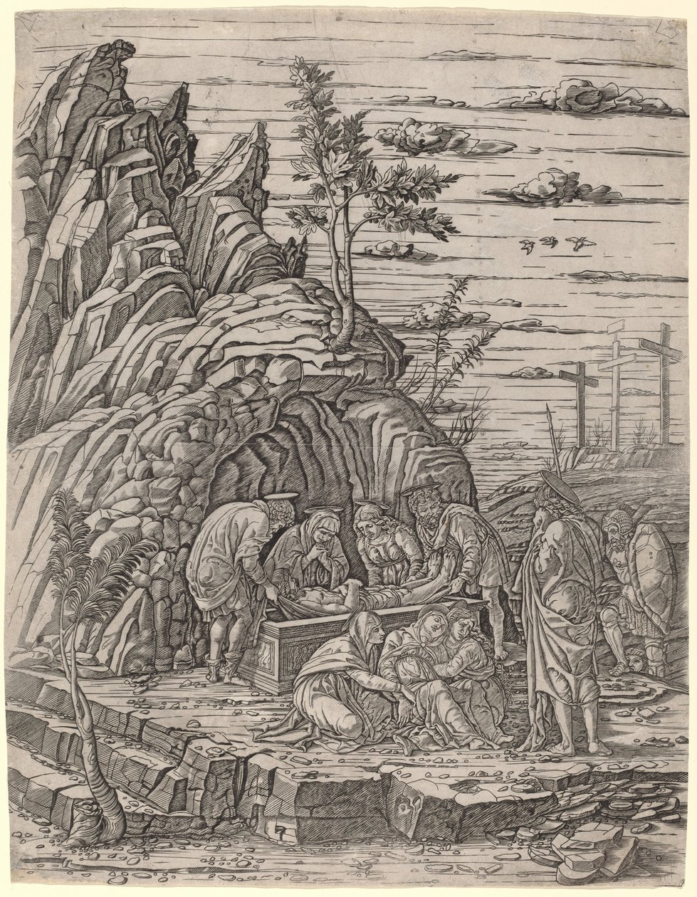 O sepultamento com três pássaros de Giovanni Antonio da Brescia, after Andrea Mantegna