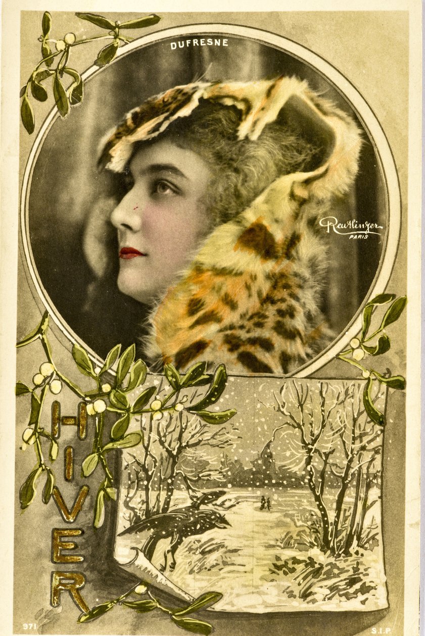 Cartão postal: Retrato de Mademoiselle Dufresne, Artista do Salão de Música de Phillipe de Marlier