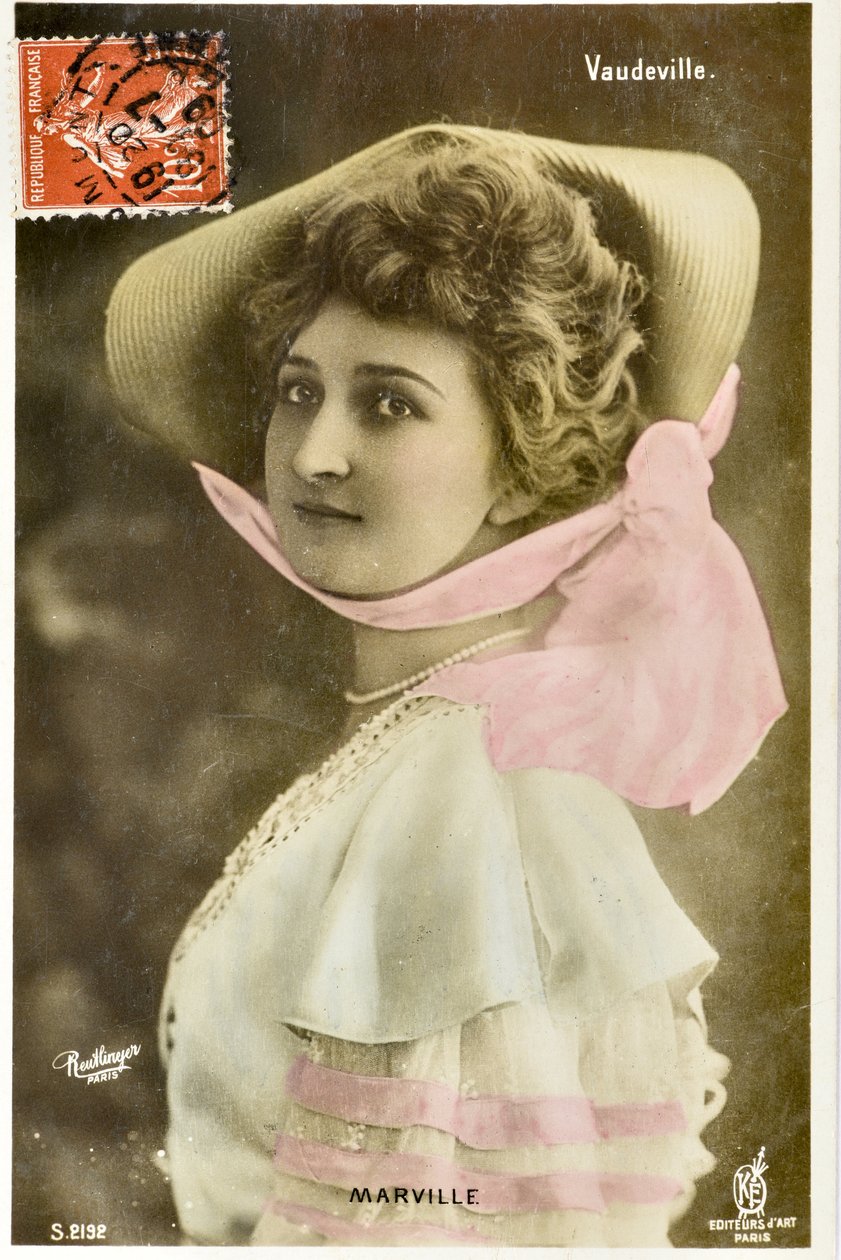 Cartão postal: Theatre du Vaudeville - Retrato de madame Marville, artista do Moulin Rouge de Phillipe de Marlier