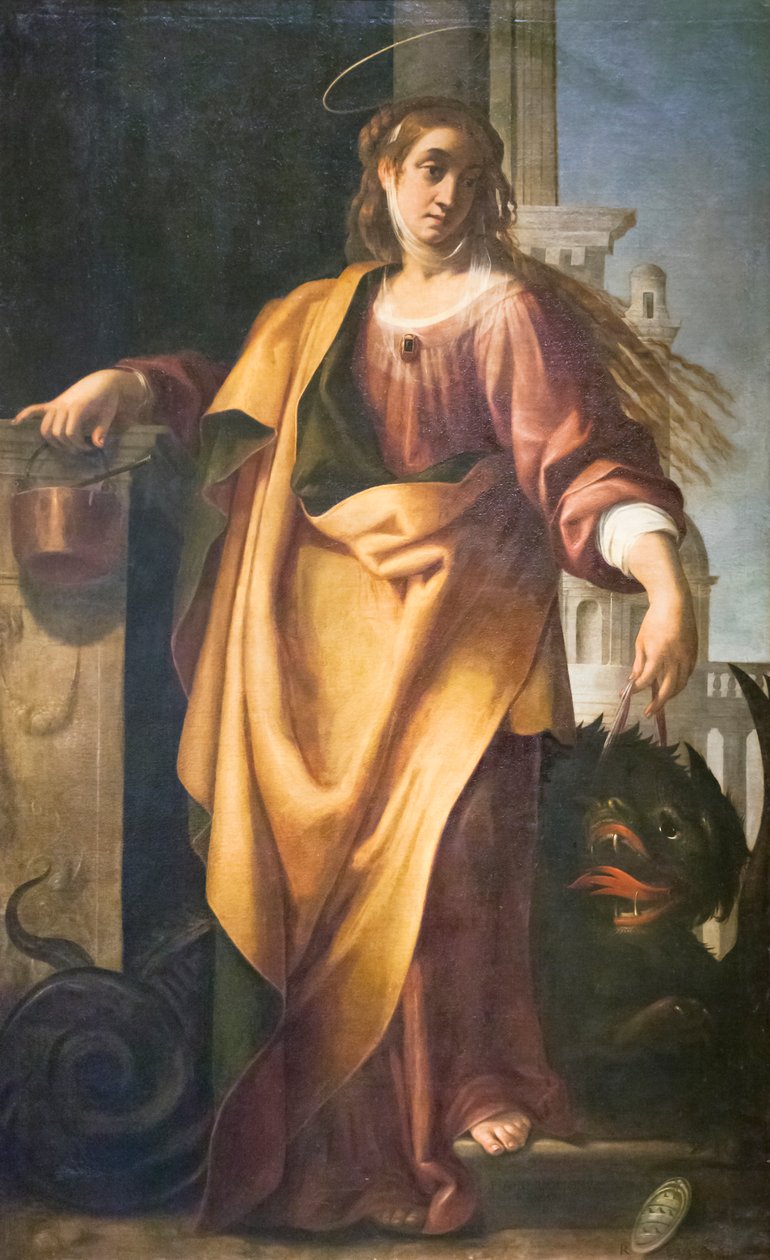 Santa Marta e o Dragão Tamed (óleo sobre painel) de Giovanni Baglione
