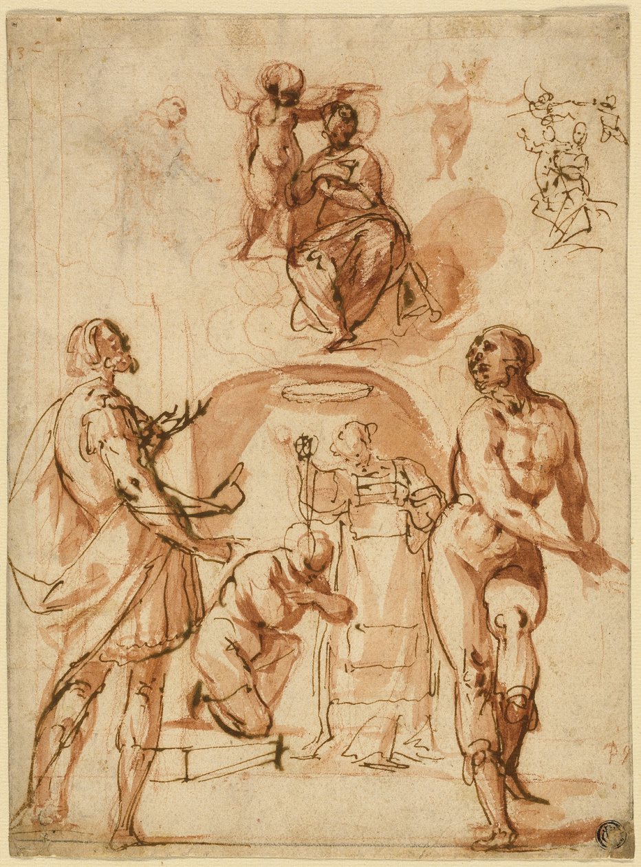 Esboços: Virgem e o Menino; Virgem e Menino com Dois Santos; Santo Batizando Figura Ajoelhada de Giovanni Baglione