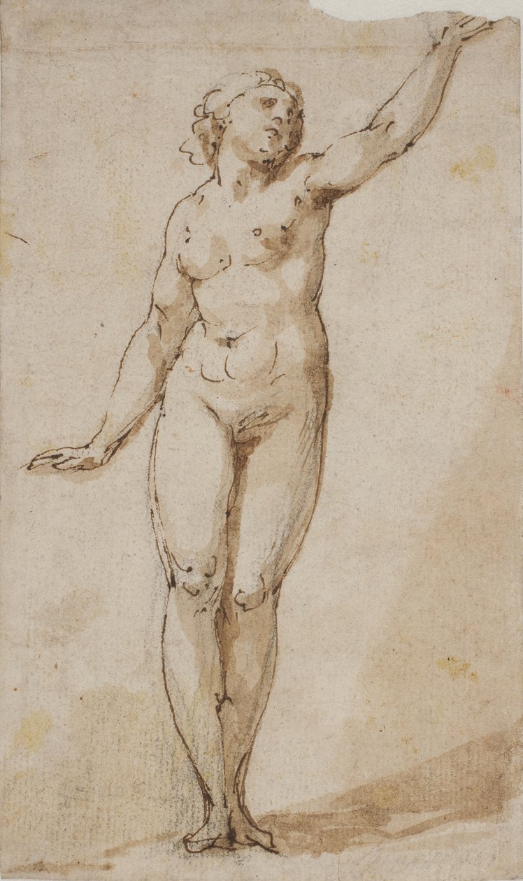Mulher nua em pé, levantando o braço esquerdo de Giovanni Baglione
