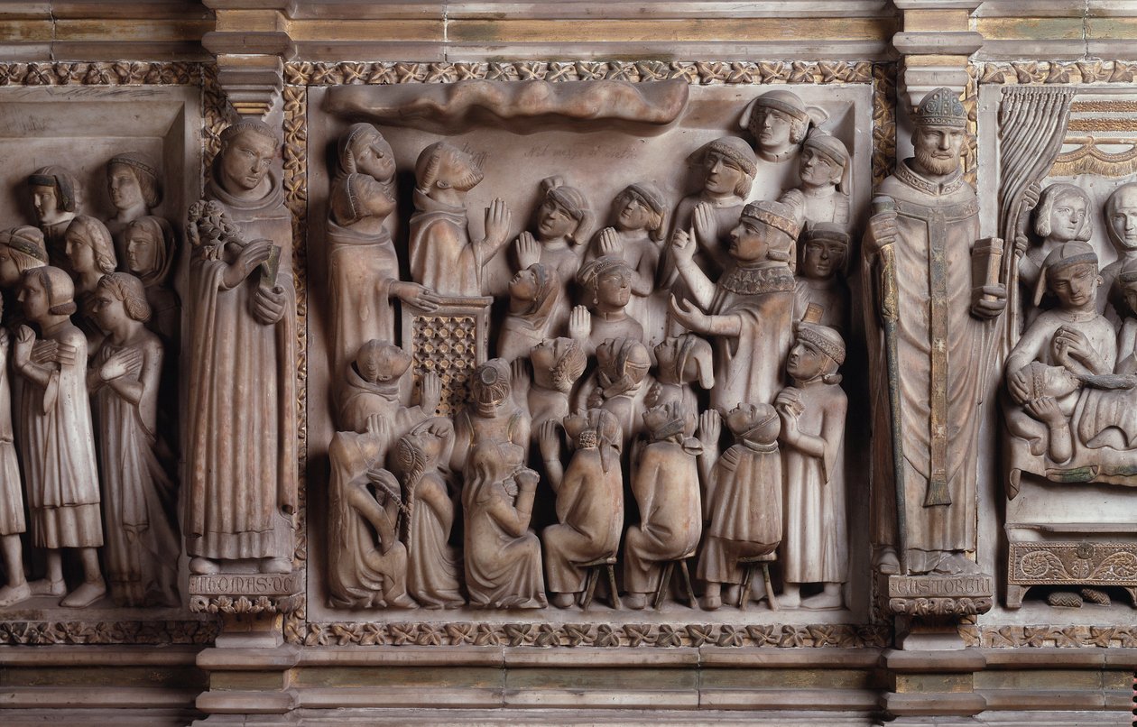 O milagre da nuvem Escultura em mármore branco, 1336-1339, de Giovanni di Balduccio de Giovanni Balduccio