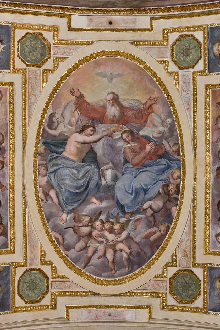 Génova, Duomo (Catedral de São Lourenço), interior, Capela Lercari ou Capela do Santíssimo Sacramento (abside norte), abóbada: "Coroação da Virgem", afresco de Giovanni Battista Castello conhecido como Bergamasco de Giovanni Battista Castello