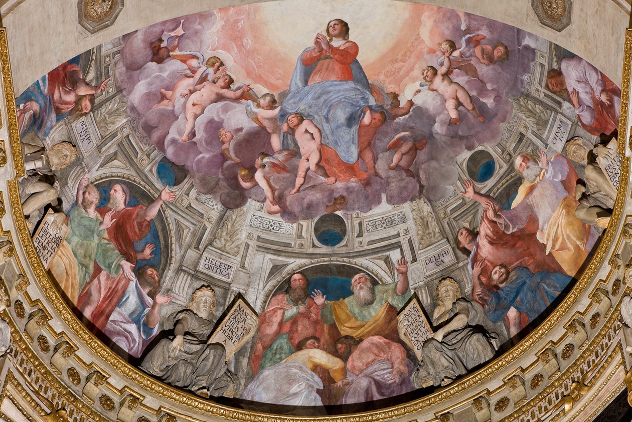 Génova, Duomo (Catedral de São Lourenço), no interior, A Capela de Lercari ou A Capela do Santíssimo Sacramento (Ábside do Norte), Ábside: "Assunção da Virgem", fresco de Giovanni Battista Castello, conhecido como Bergamasco de Giovanni Battista Castello